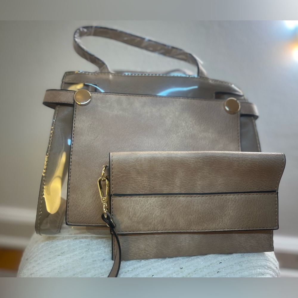 Nude & Clear Vansarto Satchel Handbag With Wristlet